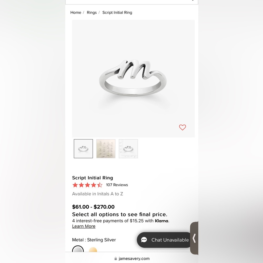 james avery initial ring